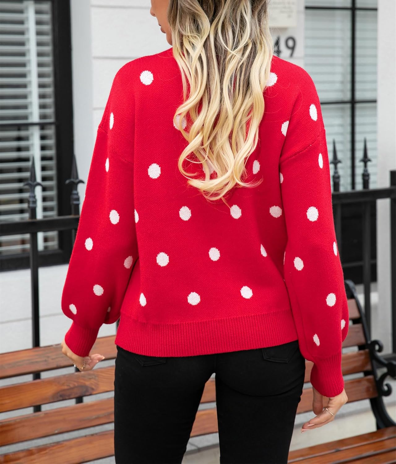 chouyatou Women's Vintage Polka Dot Pullover Sweaters Color Block Crewneck Casual Slouchy Sweater Jumper Tops - Image 3