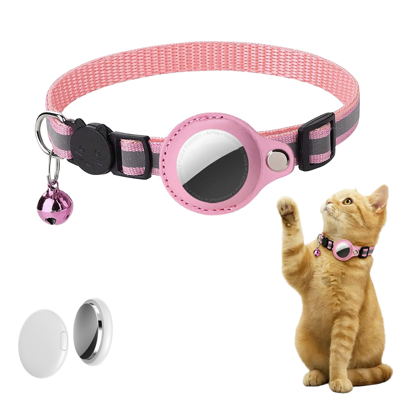 Collier traceur GPS pour chat étanche IPX5 balise rose sans abonnement
