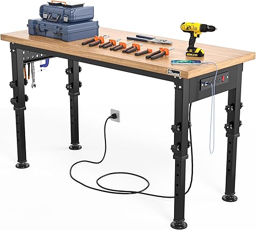 YITAHOME Banco de trabajo para garaje de 48 pulgadas de largo x 20 pulgadas de ancho, mesa de trabajo resistente con tablero de clavijas y tomas de