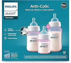 Kit Triplo Mamadeira Anti-Colic Philips Avent SCY119/19 125ml + 260ml + 330ml Rosa