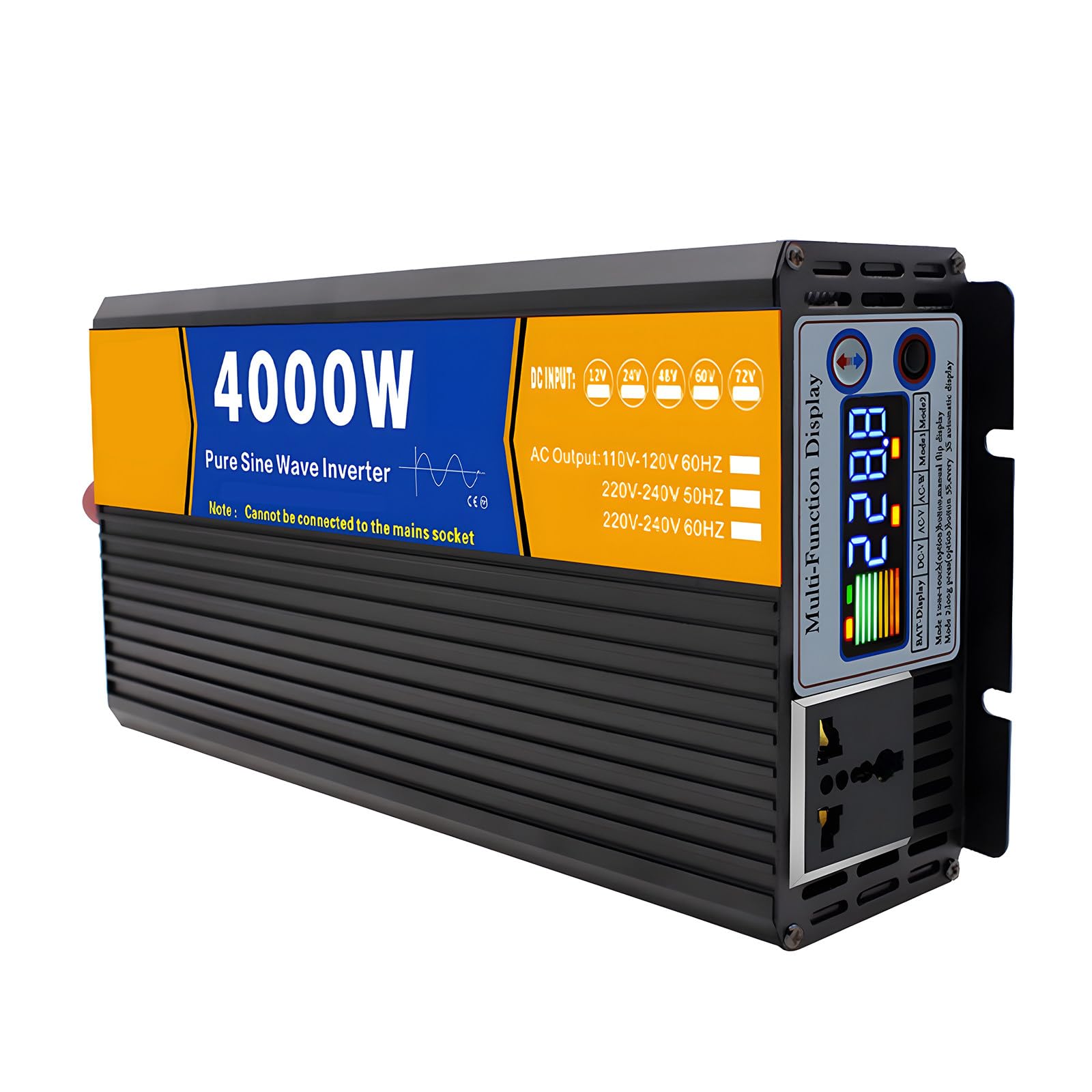 SHAHRYAR Inverter Pure Sine Wave 3000w/4000w/5000w Power Inverter,Peak 12v 24v 48v 60v Dc To 110v 220v Ac With Led Display & Ac Outlets,For Off-Grid, Truck,Camping,Home,4000W-12V