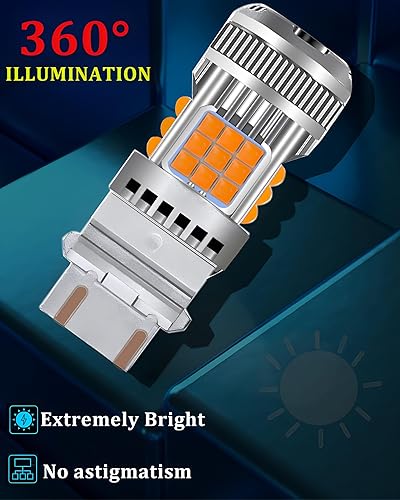 Miniatura 6 de Bombilla LED 3157 ámbar intermitente 4157 3057 CANBUS sin errores, 600% súper brillante 3157A 3457 4057 Bombilla intermitente ámbar, con resistencia