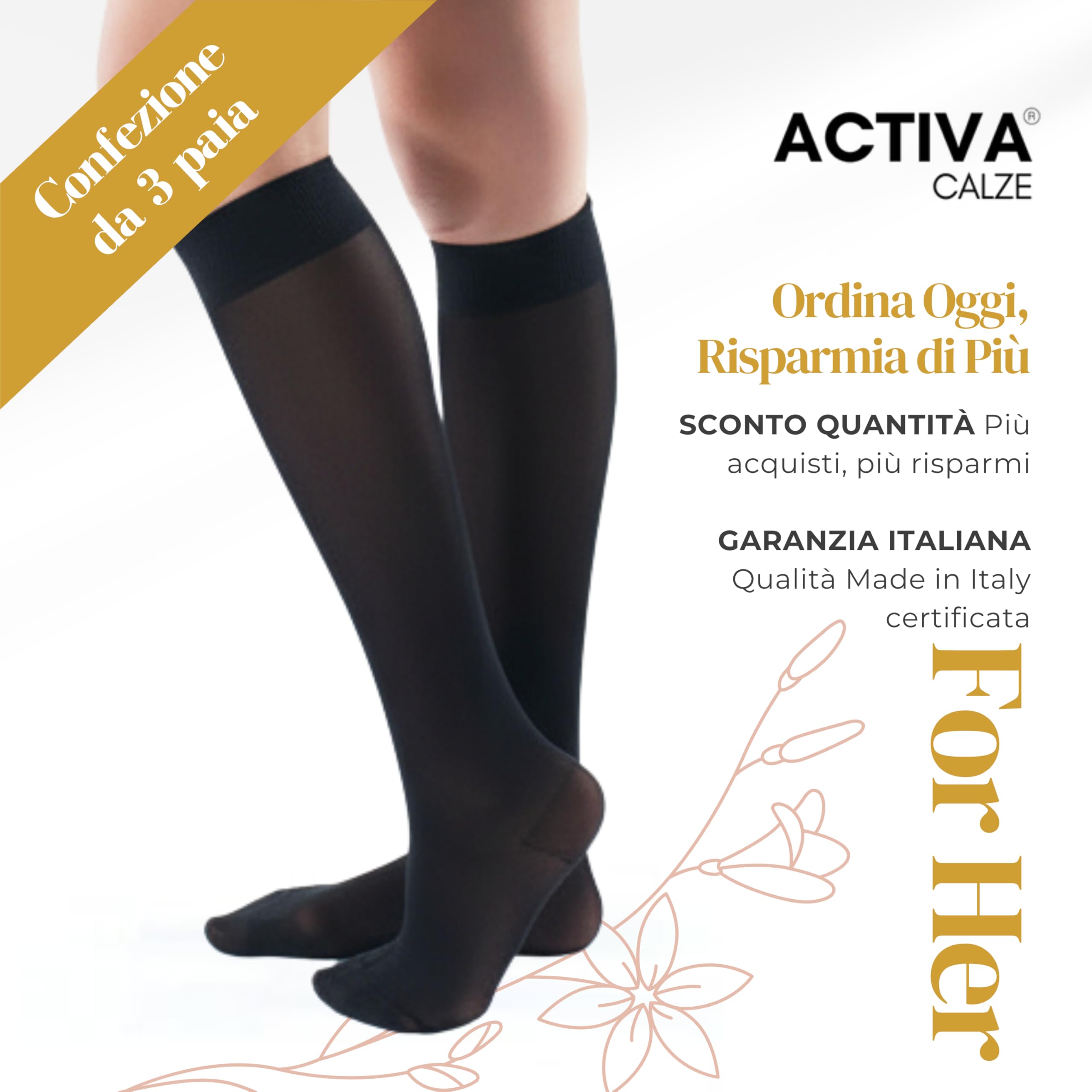 ACTIVA – Pack 3 Gambaletti Donna 140 Denari a Compressione Graduata Classe 1 (16-19 mmHg) – Calze Riposanti Elastiche Made in Italy