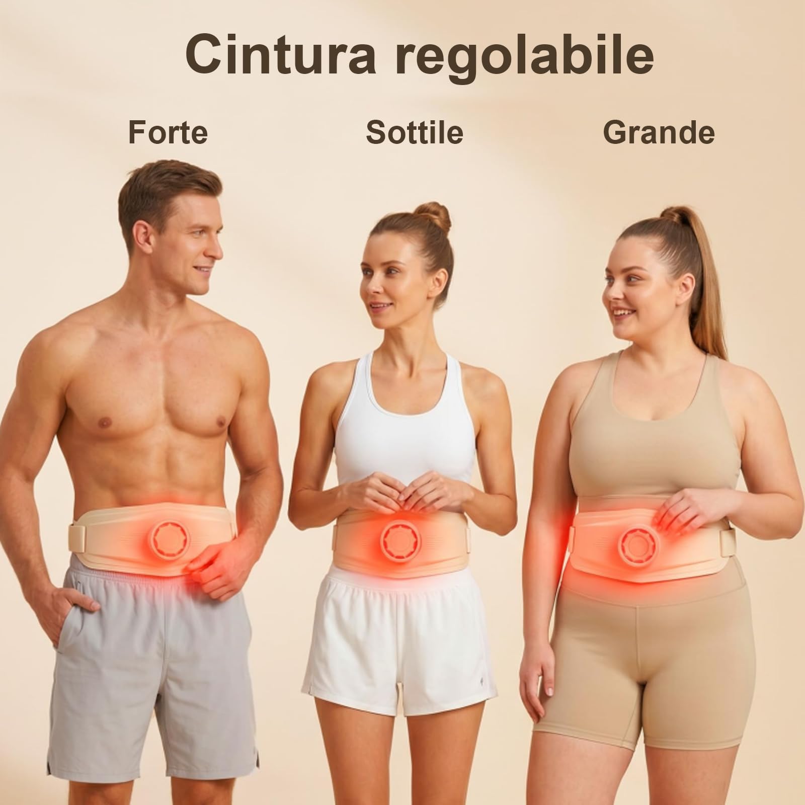 Ms.W Cintura massaggiante EMS, stimolatore per Addominali e tonificatore Muscolare con 4 modalità, Diversi Livelli di intensità, impacco Termico e luci Colorate, per Uomini e Donne