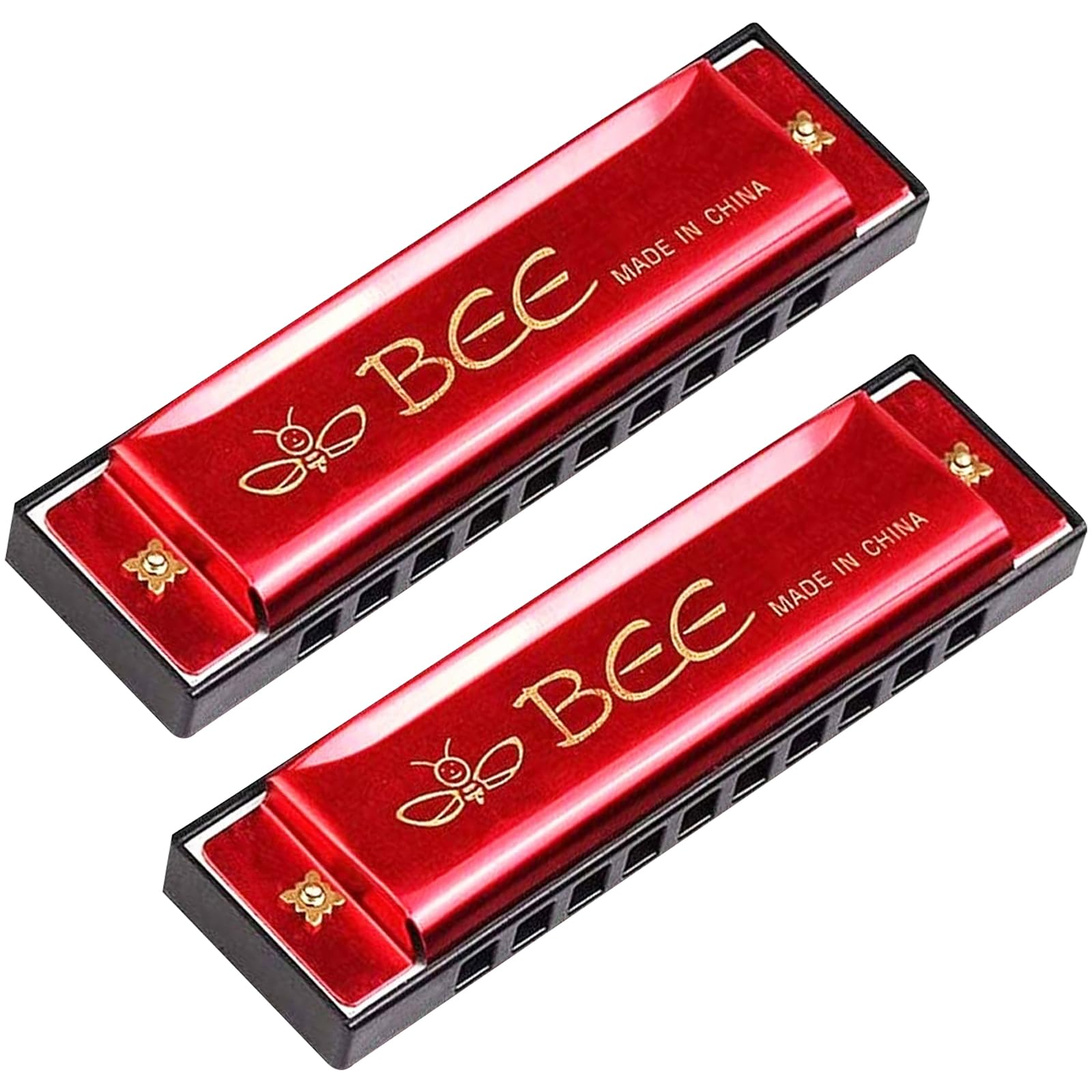 Lot de 2 pièces d’harmonica, jouets en harmonica, harmonica, do-majeur, convient au blues, à 10 trous, pour enfants/débutant, rouges