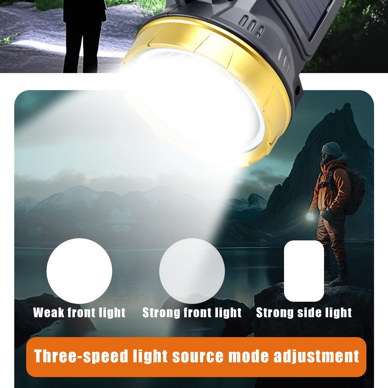 Torcia solare a LED, torcia ricaricabile a LED, luce luminosa, 3 modalità con luce solare, impermeabile energeticamente efficiente, torcia portatile con stile sopravvissuto, Home Ispezione per