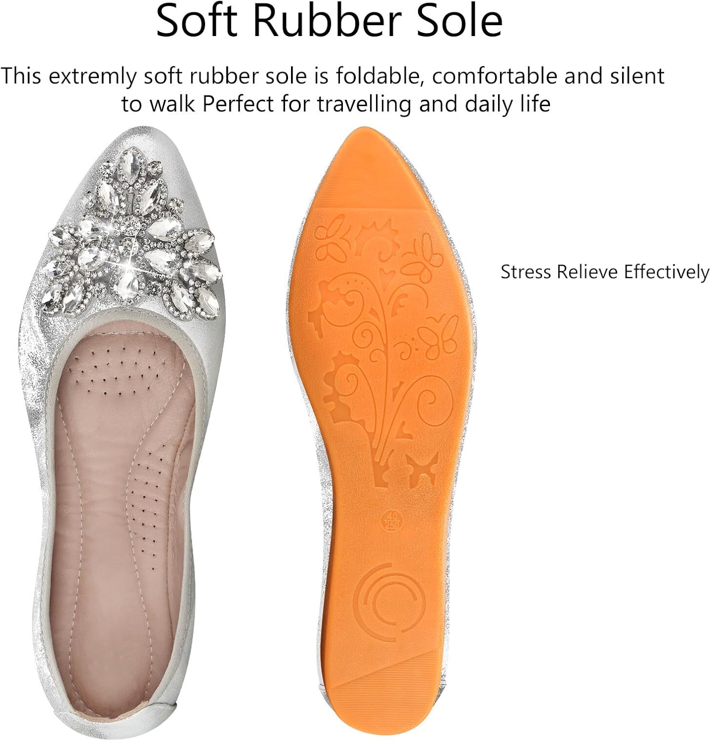 KUNWFNIX Women Ballet Flats Rhinestone Wedding Ballerina Shoes Foldable Sparkly Comfort Slip on Flat Shoes - Image 5