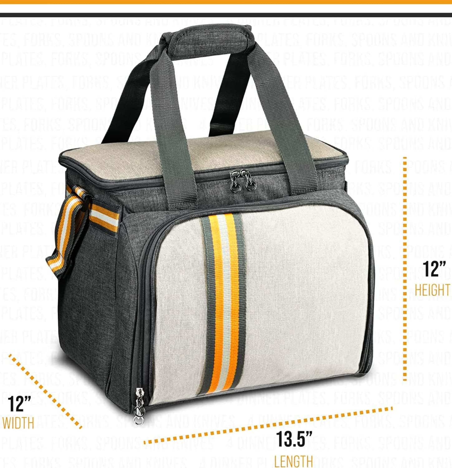 Insulated Picnic Basket Cooler Bag 2-6 People Includes Picnic Cooler, Plates, Wine Cups, Forks, Knives, Salt Pepper Shaker, and More
