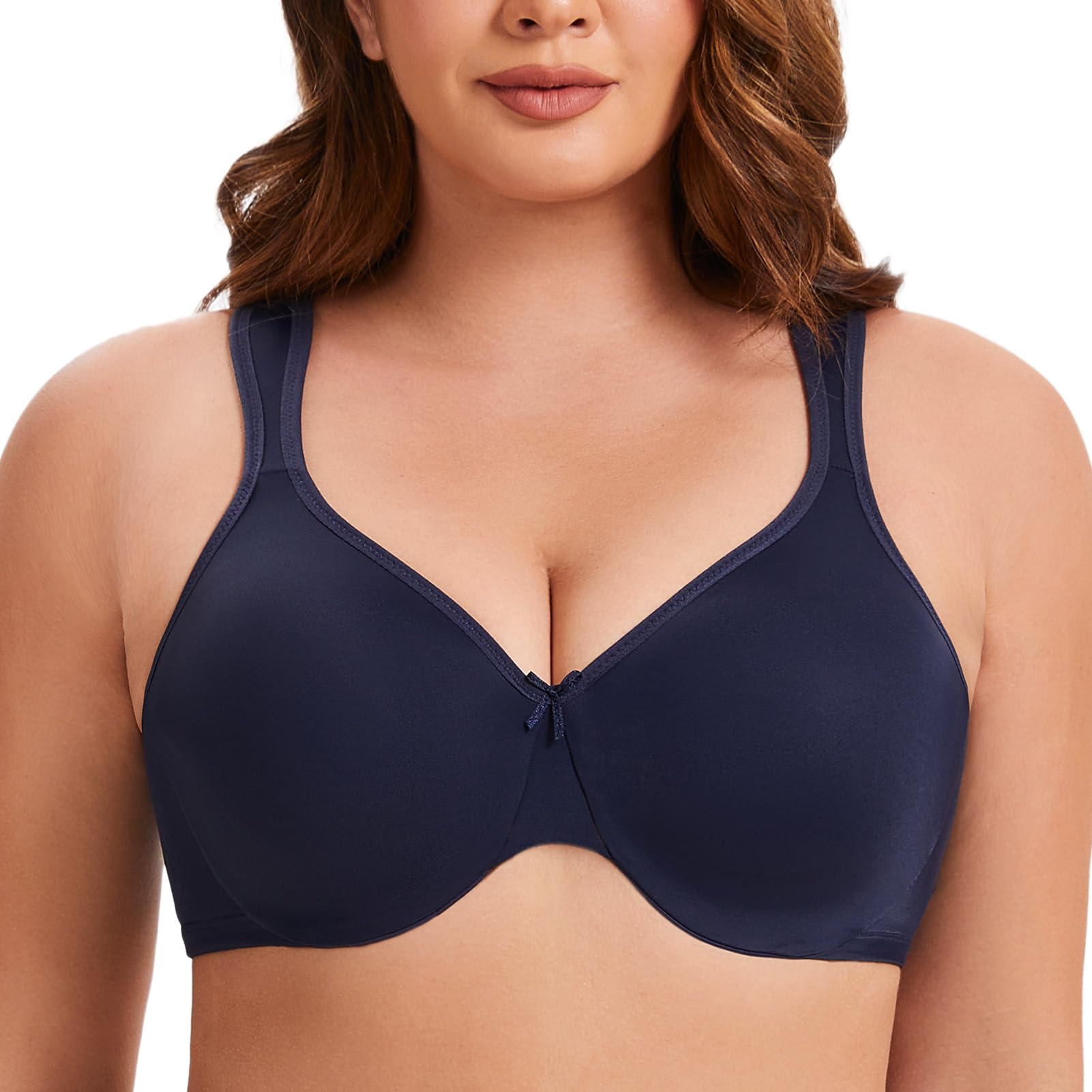MELENECA Women's Plus Size Full Coverage Underwire Seamless Non Padded Minimizer Bra Navy Blue 46F