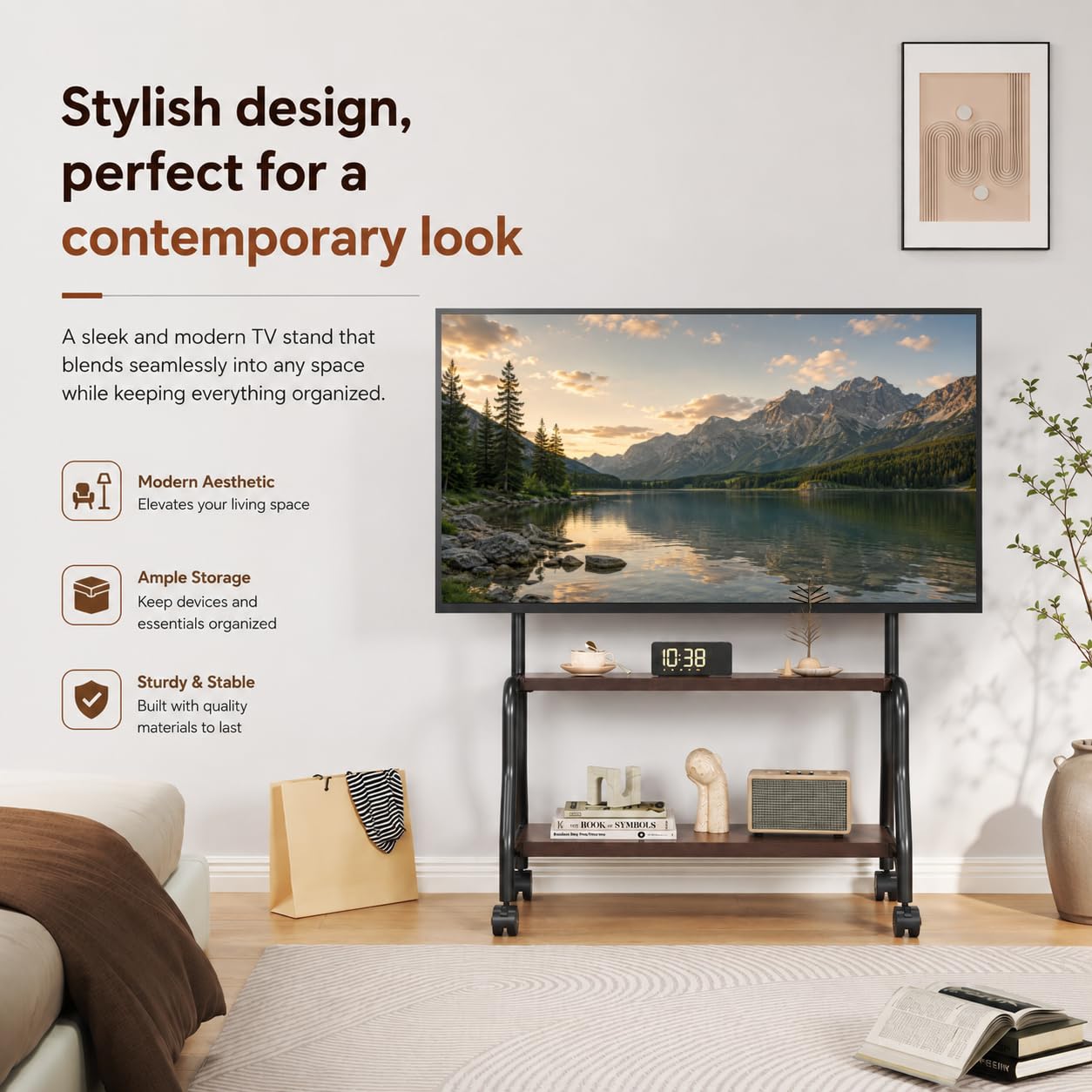 Mustorn Support TV sur Pied pour Les Téléviseurs De 32 à 75 Pouces, Tele Portable sur Pied TV Universel Jusqu'à 50 Kg Meuble TV sur roulettes VESA Max 600 x 400 mm Support Télé Trepied TV Meuble