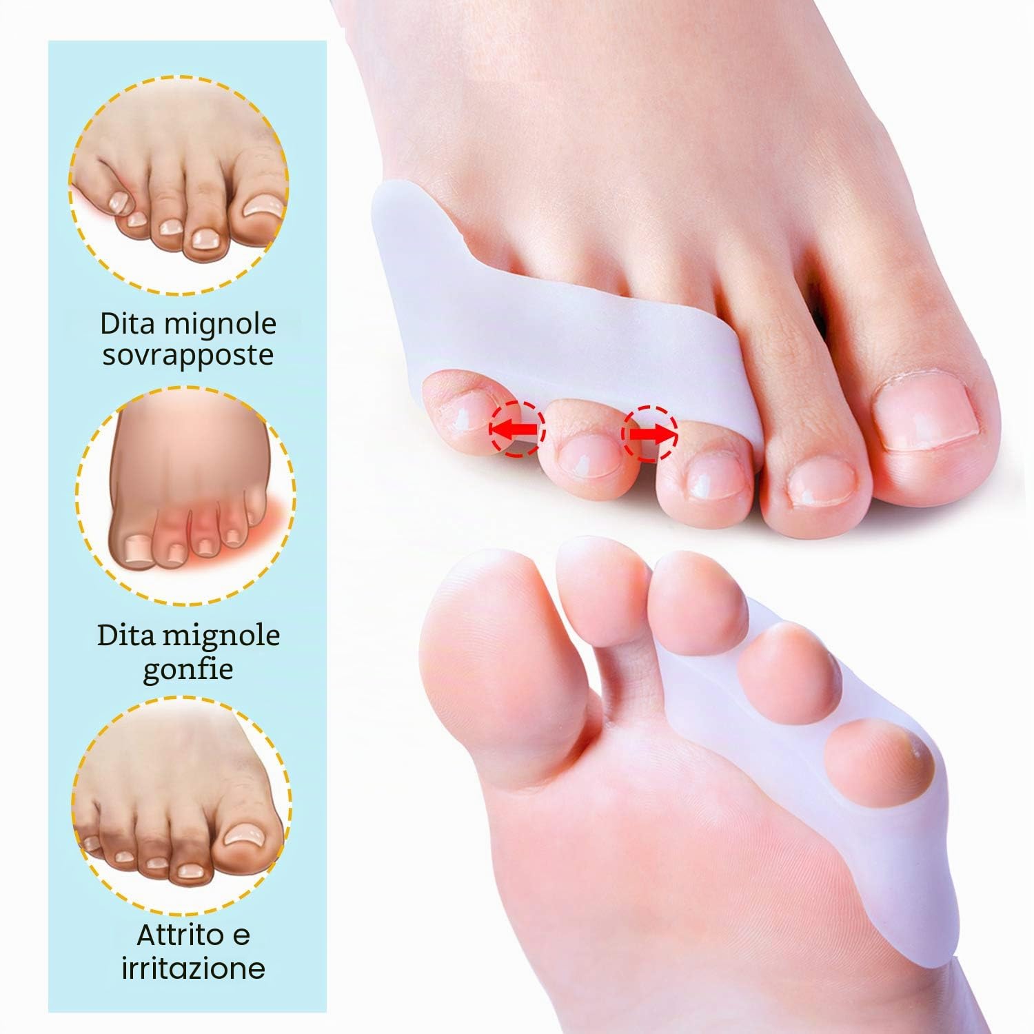 Sumiwish - Separatore per il mignolo, irrobustente a gel per dita del piede, cuscinetti per alluce valgo – 5 paia