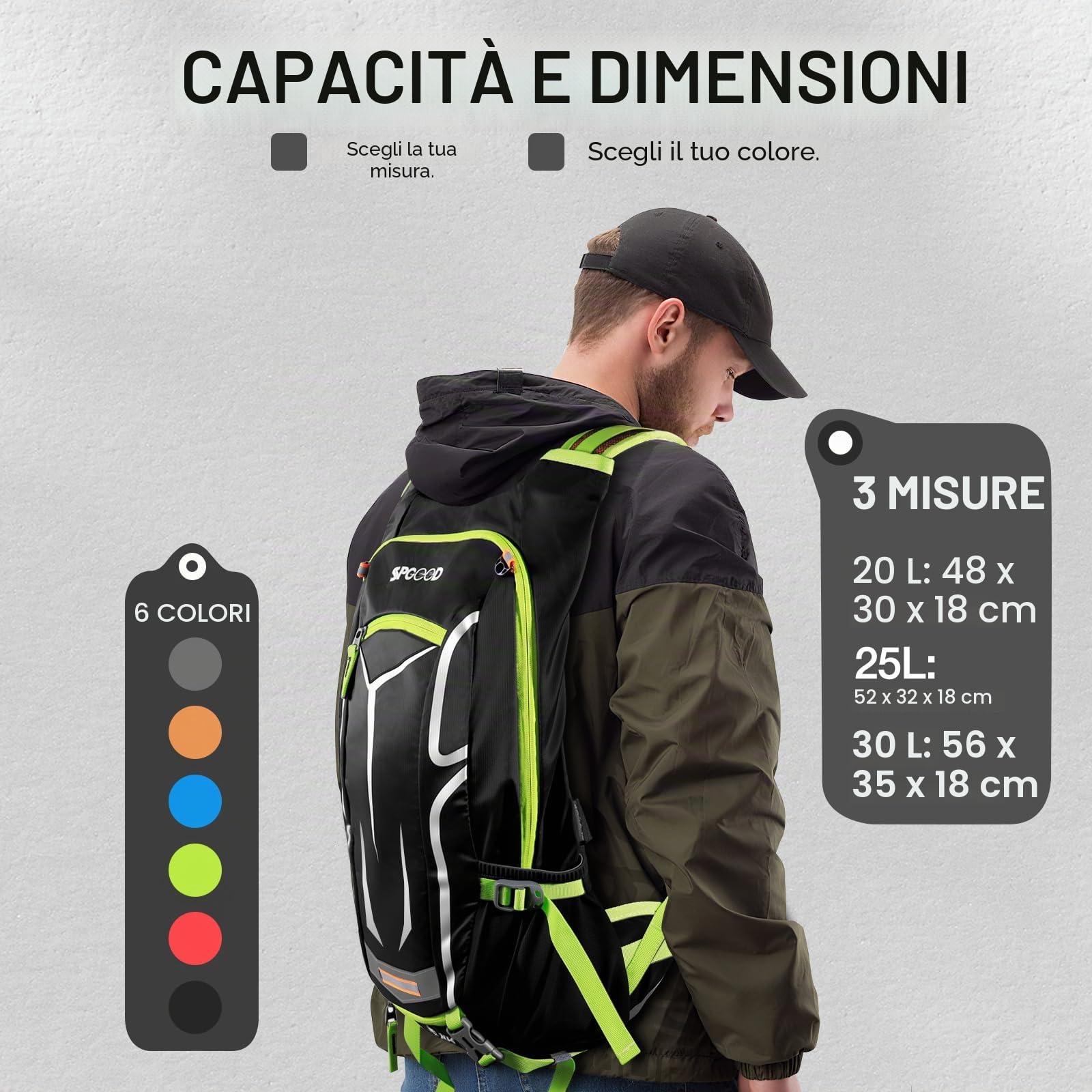 SPGOOD Zaino Bicicletta 20L/25L/30L Impermeabile Traspirante per Uomo e Donna Con Parapioggia Copricasco Moto Sportivo per Ciclismo Escursionismo Campeggio MTBmo (20L Verde Nero)