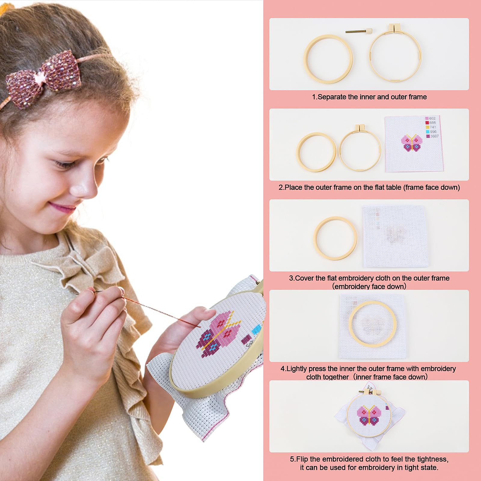 Ysimple Embroidery Kits Cross Stitch Beginner Kit Includes 6 Project Patterned and 2pcs Embroidery Hoops, 18 Skeins - Image 4