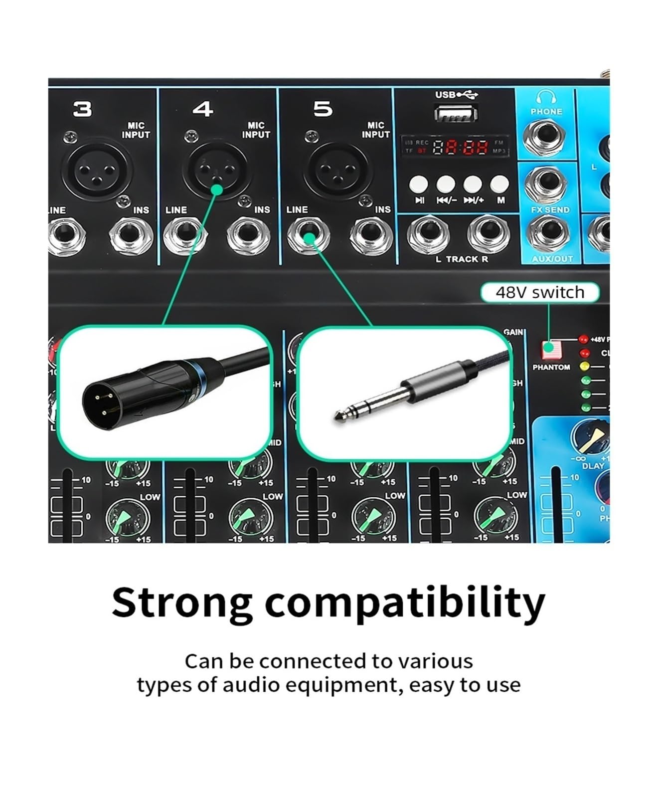 Mixer audio, Mixer audio professionale da tavolo for palco, studio dal vivo, mini mixer, console di mixaggio USB, DJ, KTV, spettacolo, 7 canali