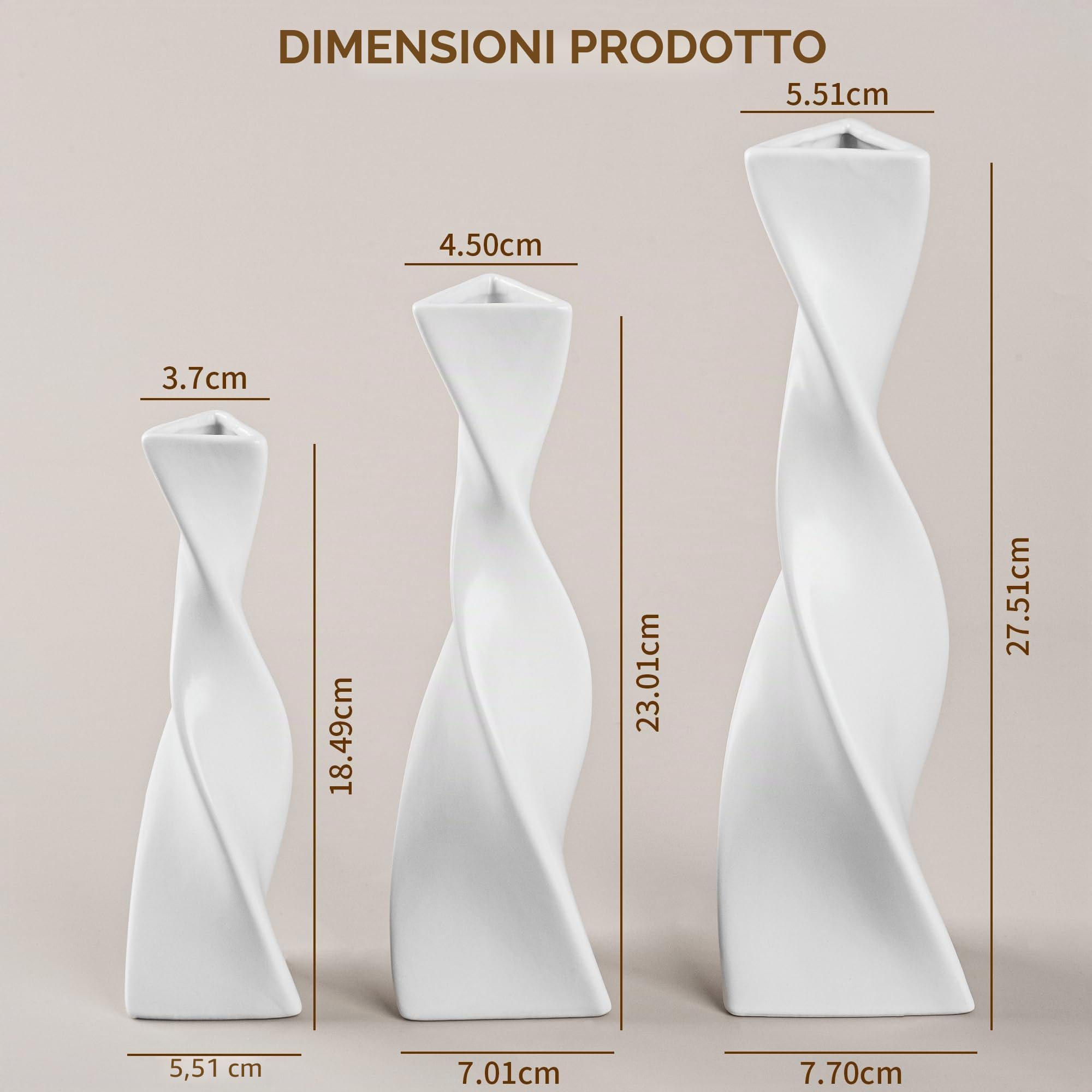 Set di 3 vasi in ceramica bianca – Set di 3 vasi per decorazione moderna della casa, vaso per fiori per erba della pampa e fiori secchi