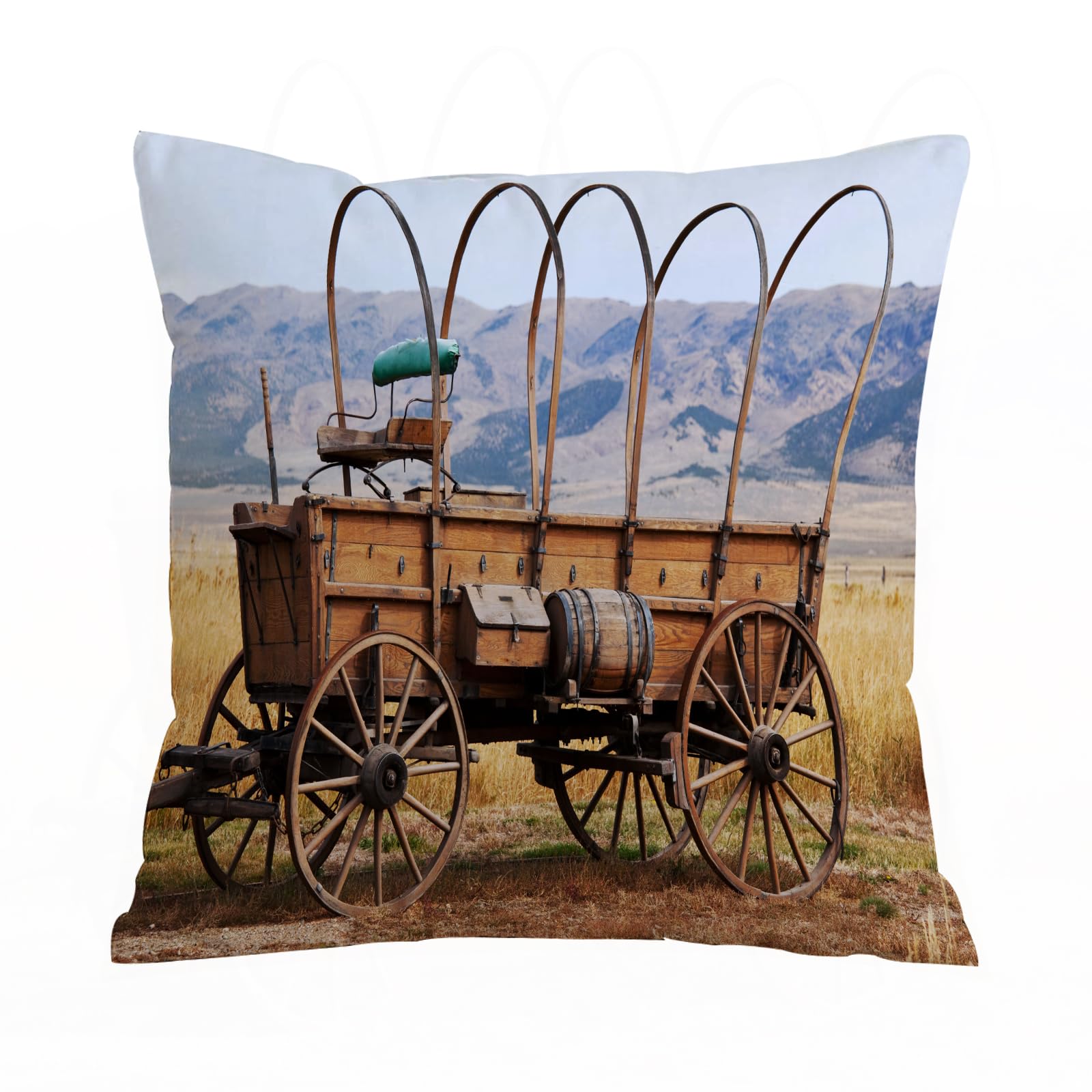 AELKSP Cushion Cover Decorations Pillow Cover Home for Livingroom Couch Sofa Decor Throw Pillow Case Gifts,Western, Photo of the nostalgic Old West Indian carriage in farm style,20x20 in