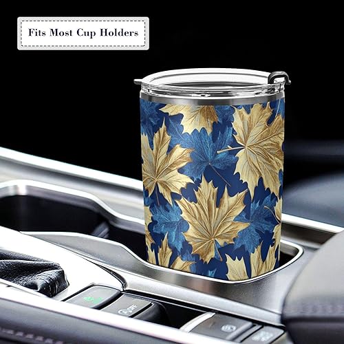 Miniatura 5 de Blue and gold vintage maple leaf Stainless Steel water bottle with straw with Straw Lid coffee mugs with lids for café safe 20oz coffee mug taza