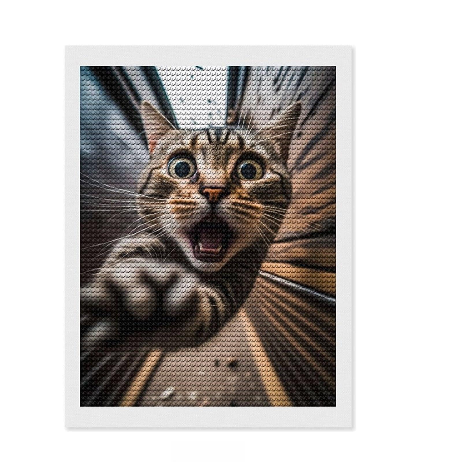Junmoney Rogue Cat on The Loose Diamond Painting Canvas Set 12"x16", Printed Canvas, Complete Accessories, Living Room Decor, for Craft Lovers