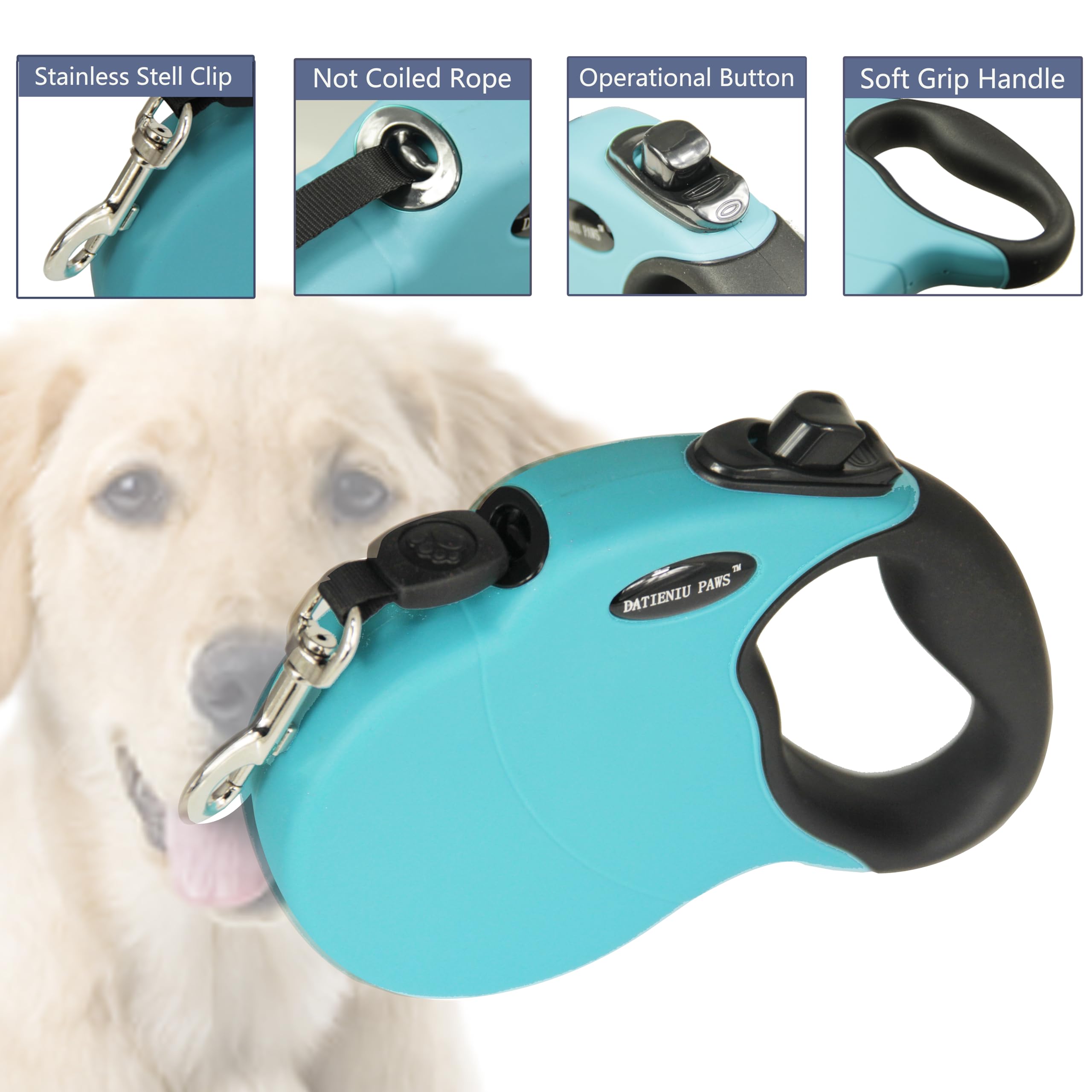 Retractable Dog Leash Hands-Free Adjustable Length 16ft with Safety Lock Durable Nylon Belt for Small Medium Large Dogs Easy Walk Training Portable Dog Leash Blue M
