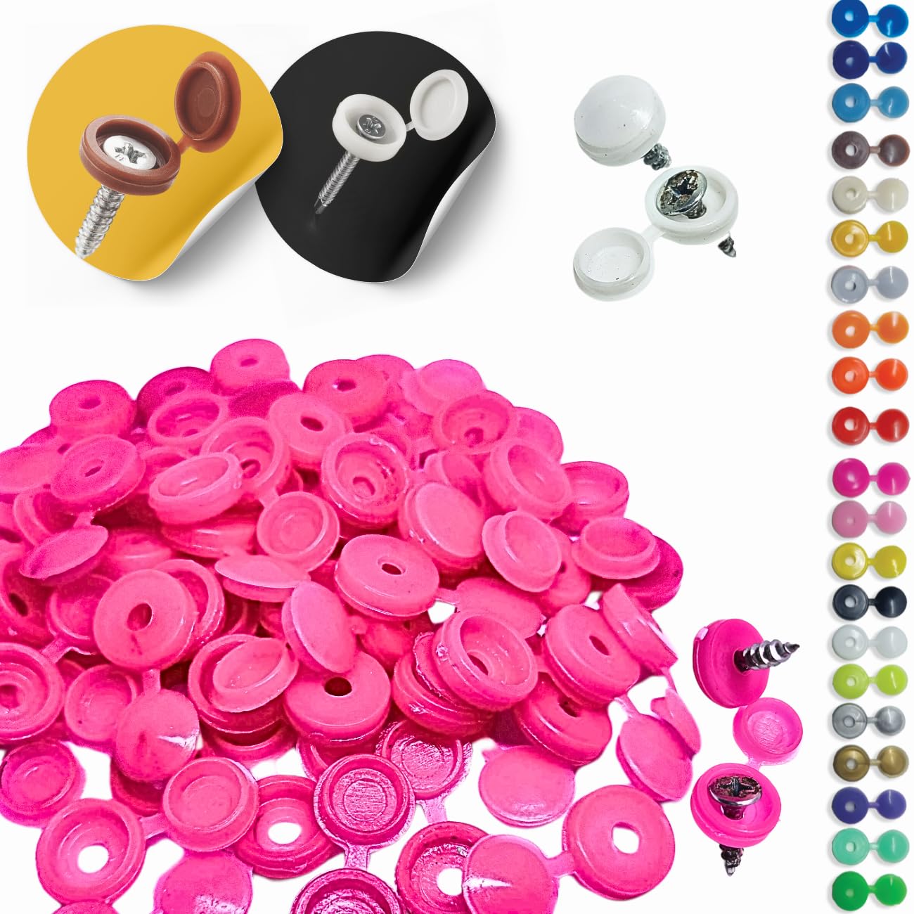 100 PCS PINK Plastic Screw Cover Caps – Hinged Snap-On Screw Covers for Furniture, Cabinet, Cupboard & Wardrobe Fixings – Durable & Neat Finish