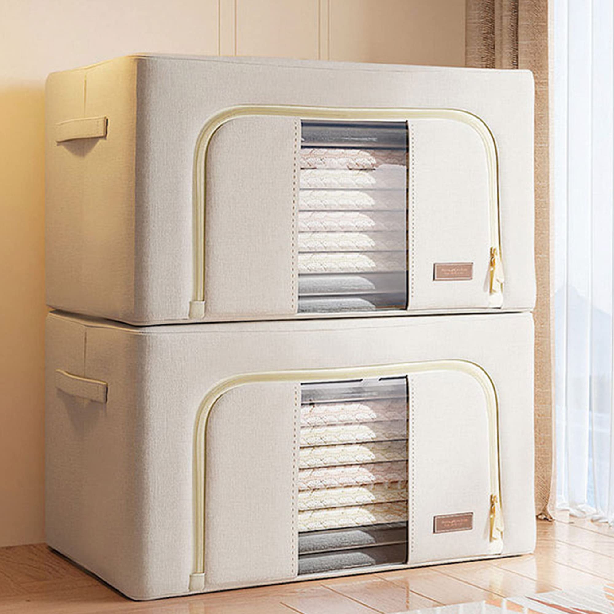 JOYBOS, 2er Set Aufbewahrungsboxen für Kleidung, 132 Liter (66 x 2), faltbar aus Textilmaterial