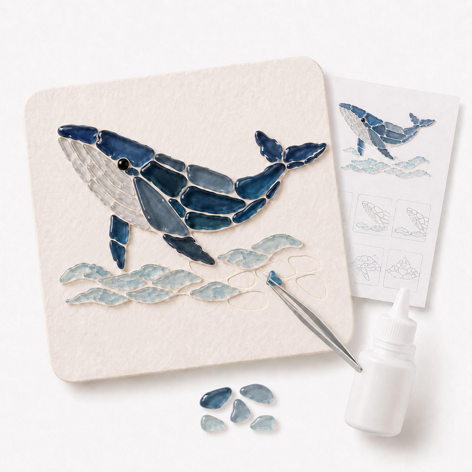 Jeeeun Sea Glass Art Kit for Adults, DIY Mosaic Craft, 4‑Inch Board (#C)