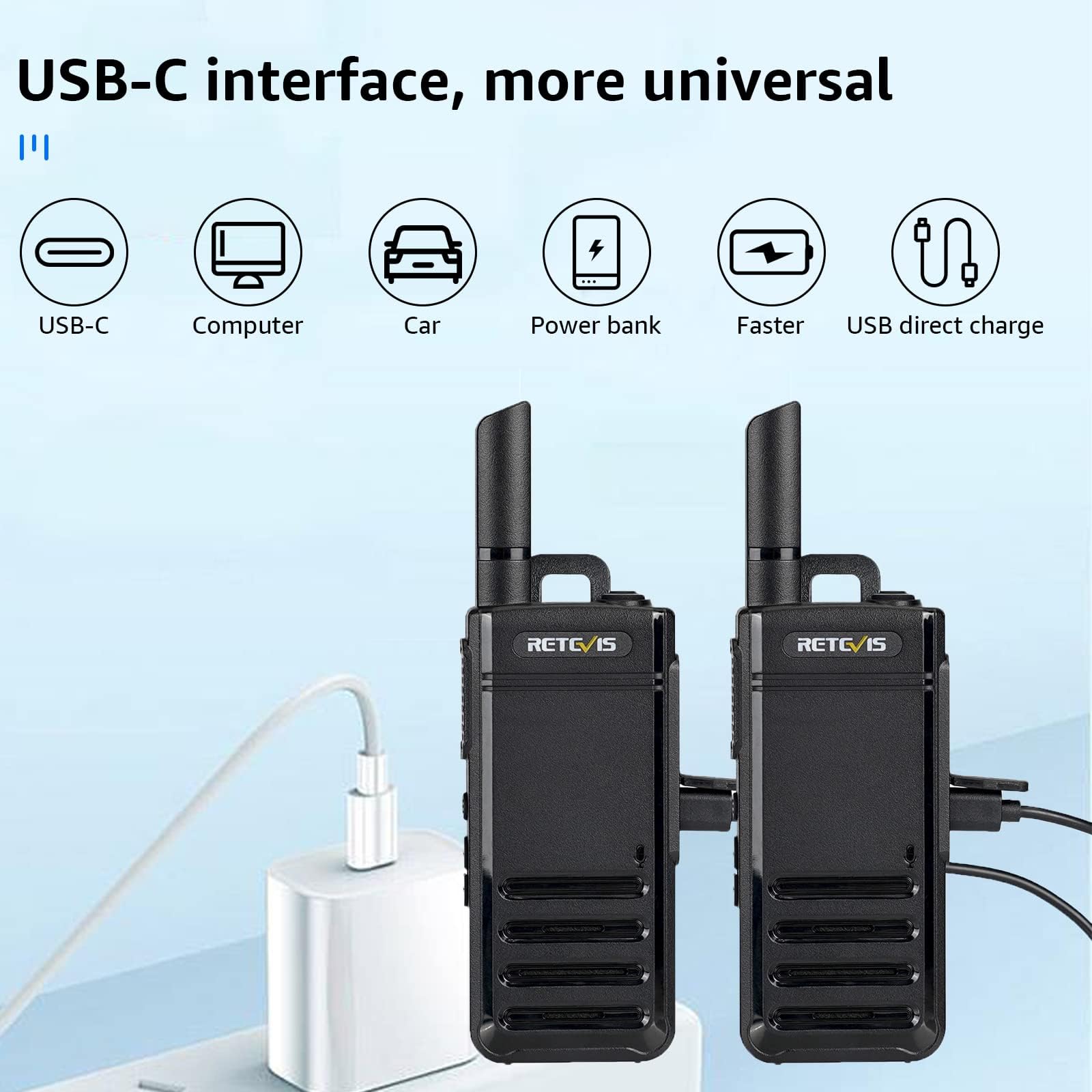 Retevis RB639 Talkie Walkie, PMR446 Talkie-Walkie Portable avec Casque, 1000mAh, USB-C, sans Fil, Silencieux, Talkie Fin et léger VOX Professionnels pour Restaurant, Vente au Détail (Lot de 4, Noir)