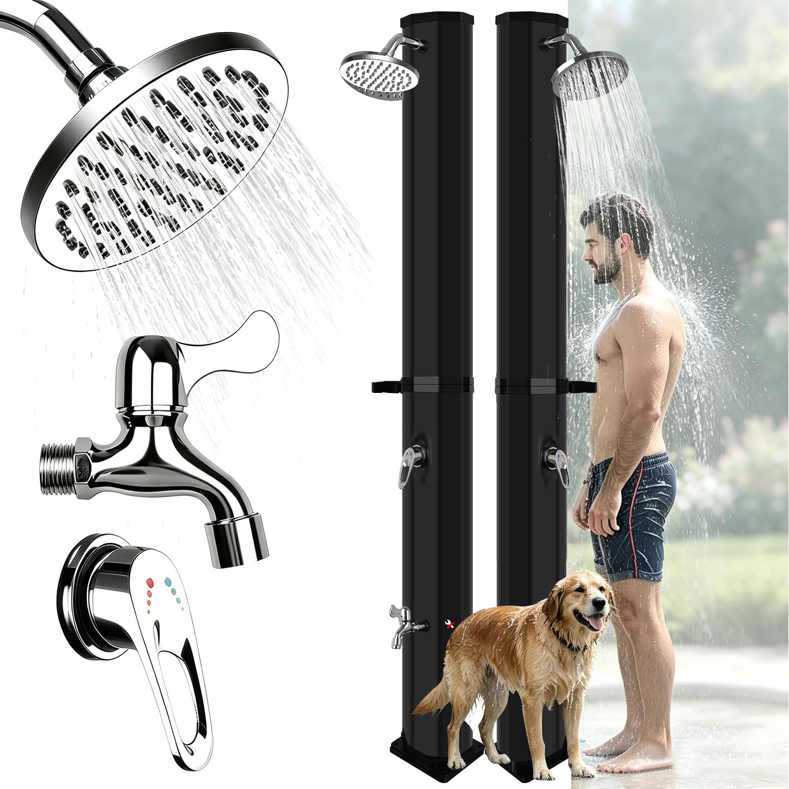 Doccia Solare da Giardino 60Litri - Solare da Esterno con Doccia e Rubinetto a Pedale, Acqua Calda Fino a 60°C, Senza Collegamento di Alimentazione, Doccia Solare da Esterno per il Spiaggia, Piscina