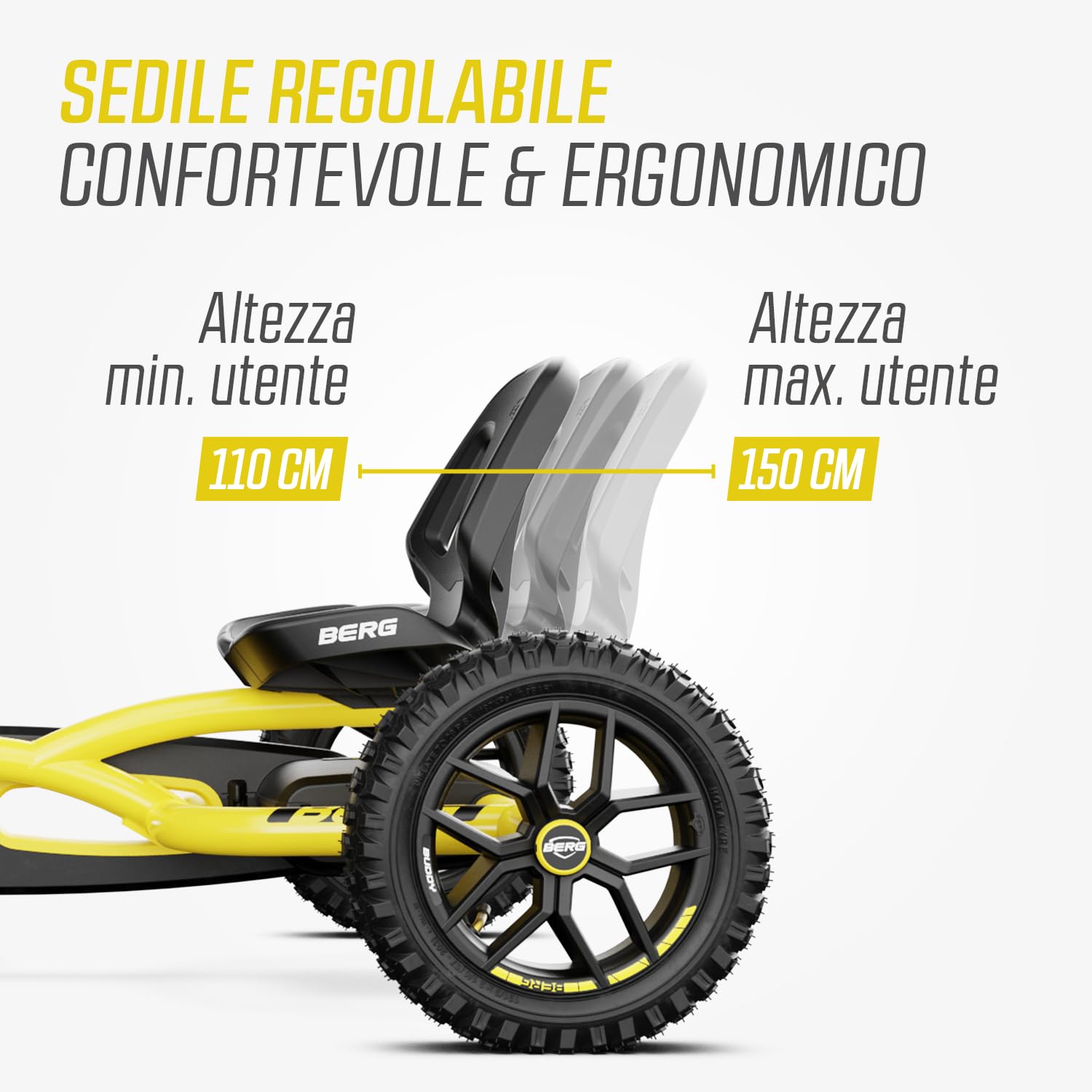 BERG Buddy Cross Pedal GoKart | Veicolo per bambini a pedale, con elevati standard di sicurezza, pneumatici e ruota libera, giocattolo per bambini di età compresa tra 3 e 8 anni