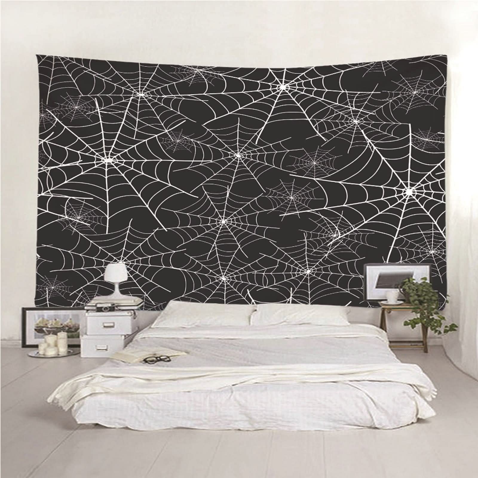 Macrame Tapiz Pared Grande, Decoración Pared Cocina Telaraña Poliéster Blanco Negro 240x220CM Regalo Mujer