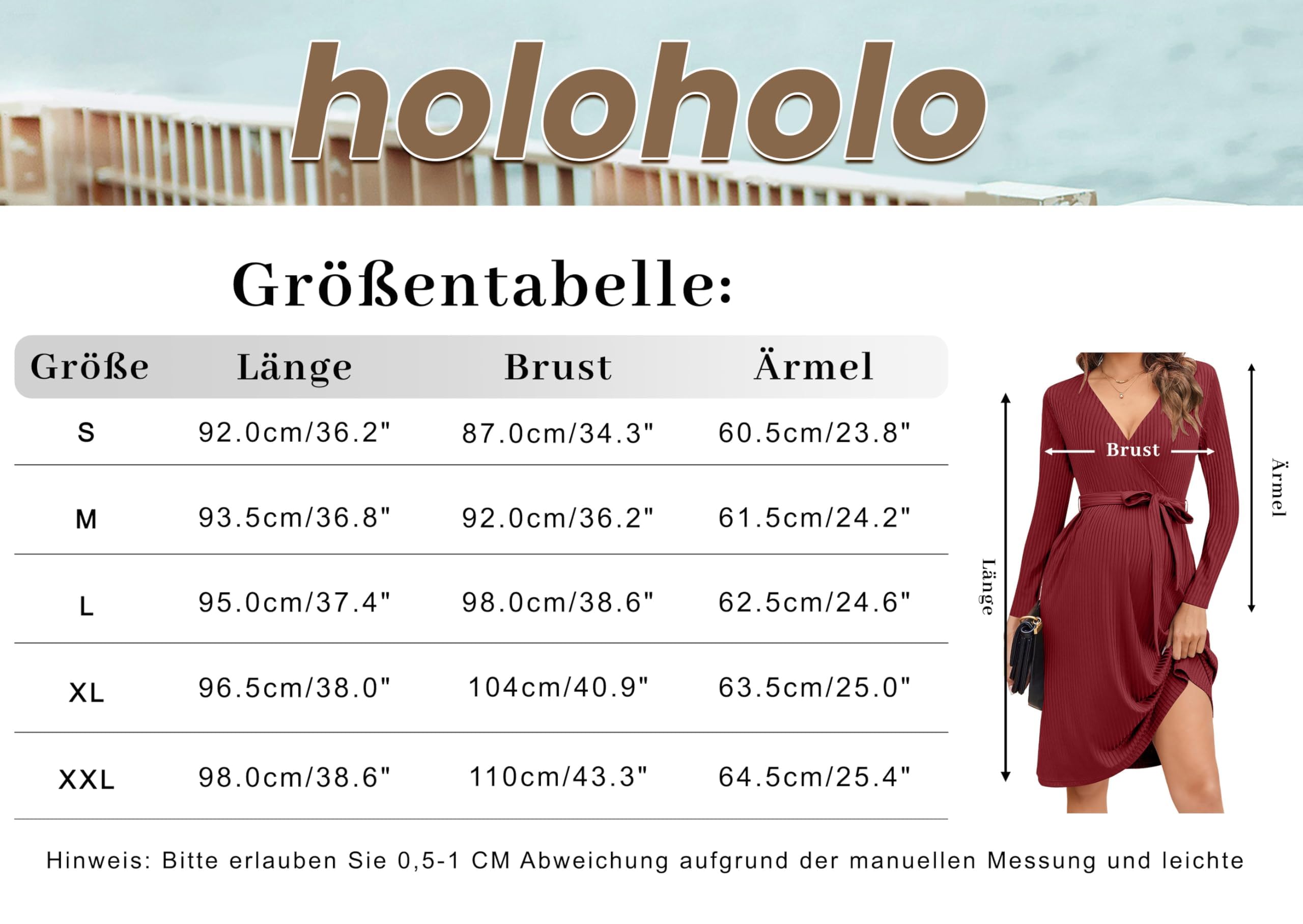 hohololo Robe de maternité à manches longues, col en V, robe de maternité, grossesse, longueur genou
