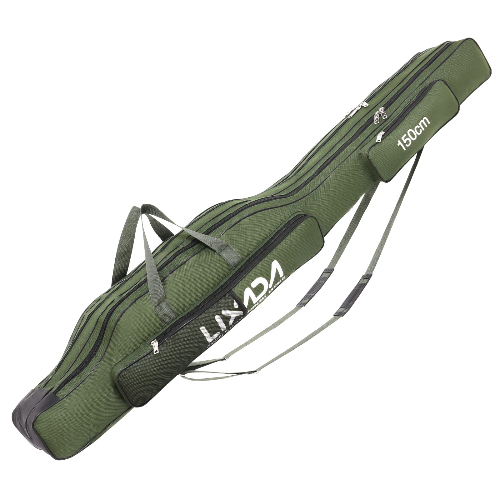HUIOP 130cm / 150cm Trójwarstwowa torba wędkarska Przenośna składana wędka Kołowrotek Narzędzie Carry Case Carrier Travel Bag,Torba na sprzęt wędkarski, Zielona Armia, 150cm