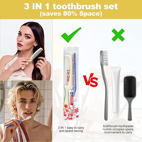 Miniatura 2 de Paquete de 100 cepillos de dientes desechables con pasta de dientes y peine para personas sin hogar envueltos individualmente, adecuados para hotel,