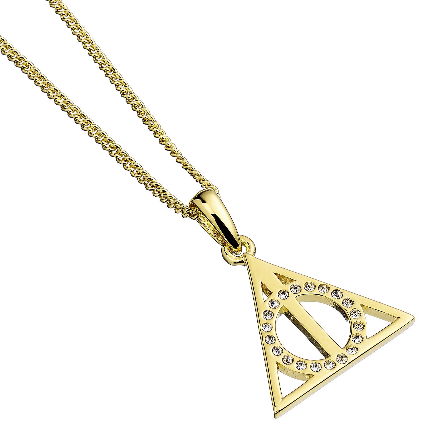 The Carat ShopDeathly Hallows Gold Plated Sterling Silver Necklace with Swarovski Crystals, Gold, 0