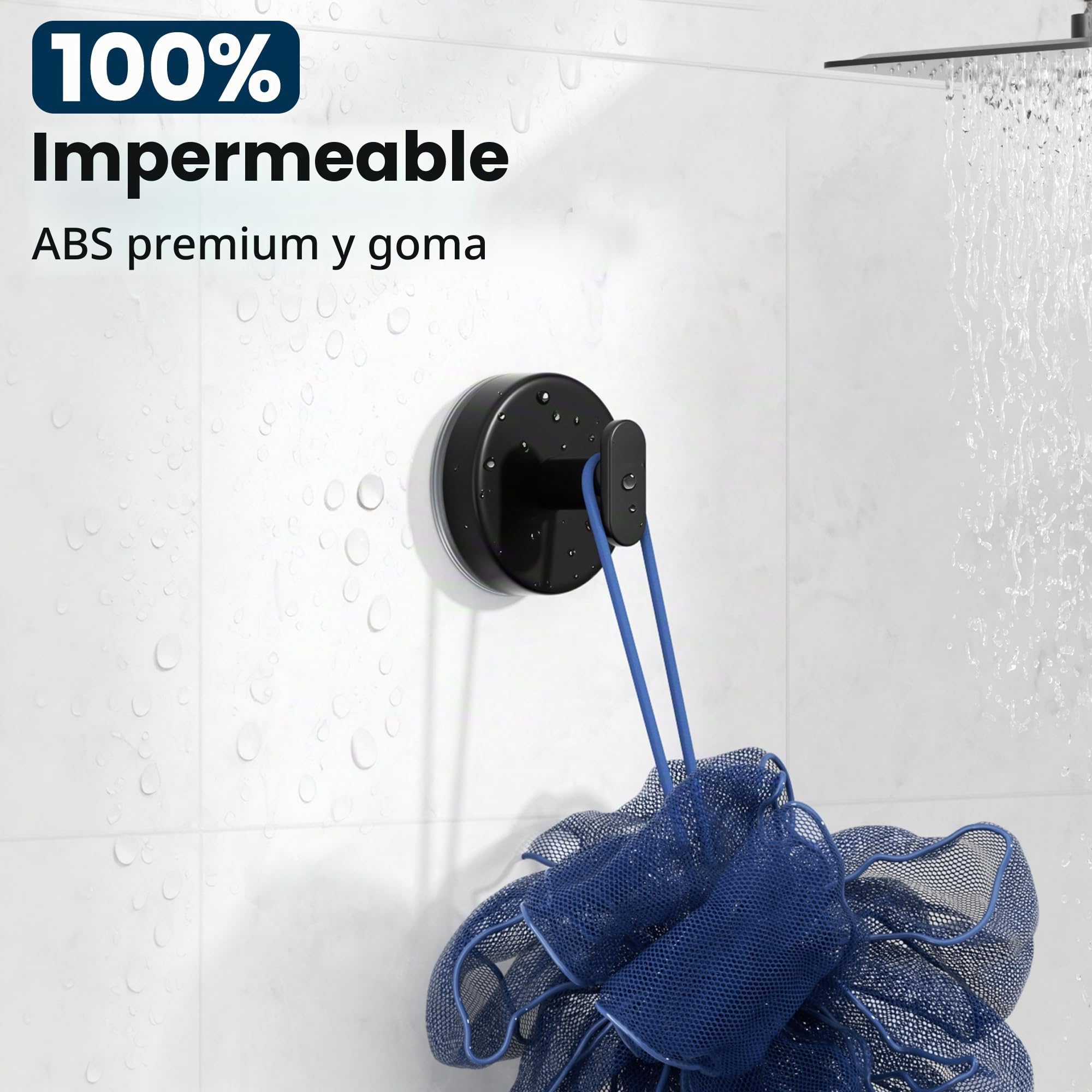 pickpiff Ganchos de ventosa ducha: Colgador extra fuerte de 6,8 kg para baño, cocina, puerta, espejo, azulejos, vidrio – Para toallas, esponjas, abrigos, batas –,negro mate, paquete de 4