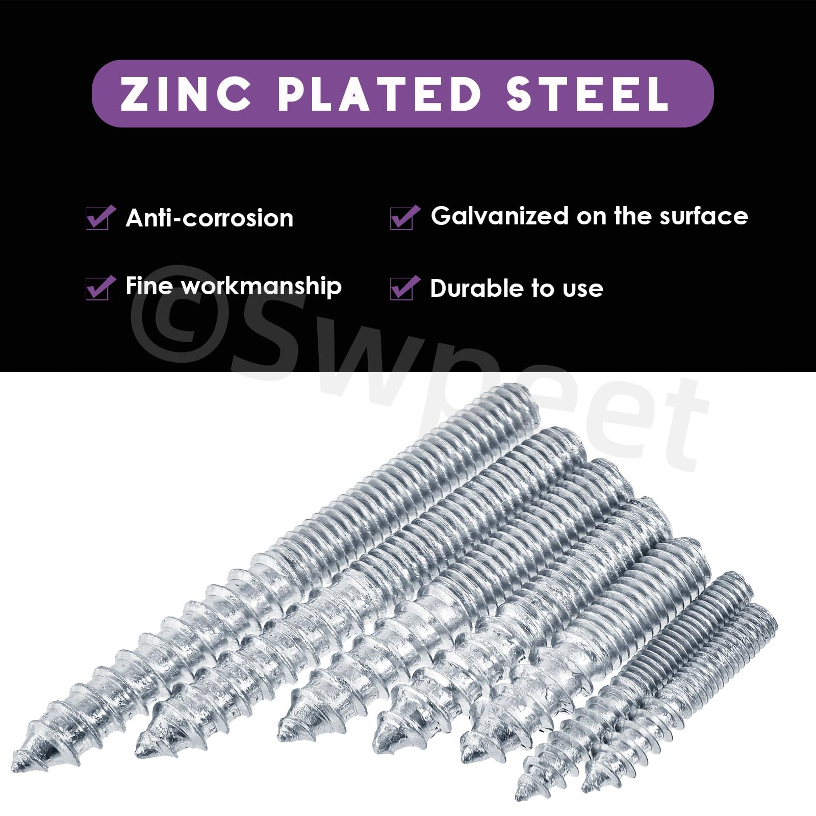 Swpeet Kit assortito di 120 bulloni a gancio in zinco M4 M6 in 7 misure, bulloni a doppia testa, bulloni a gancio autofilettanti, bulloni a vite per tasselli, aste filettate, viti per mobili per