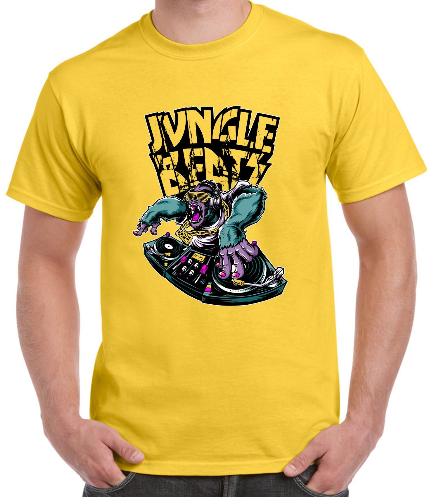 Tribal T-Shirts Men's Yellow Jungle Beats Junglist Dj T-Shirt (Medium, )