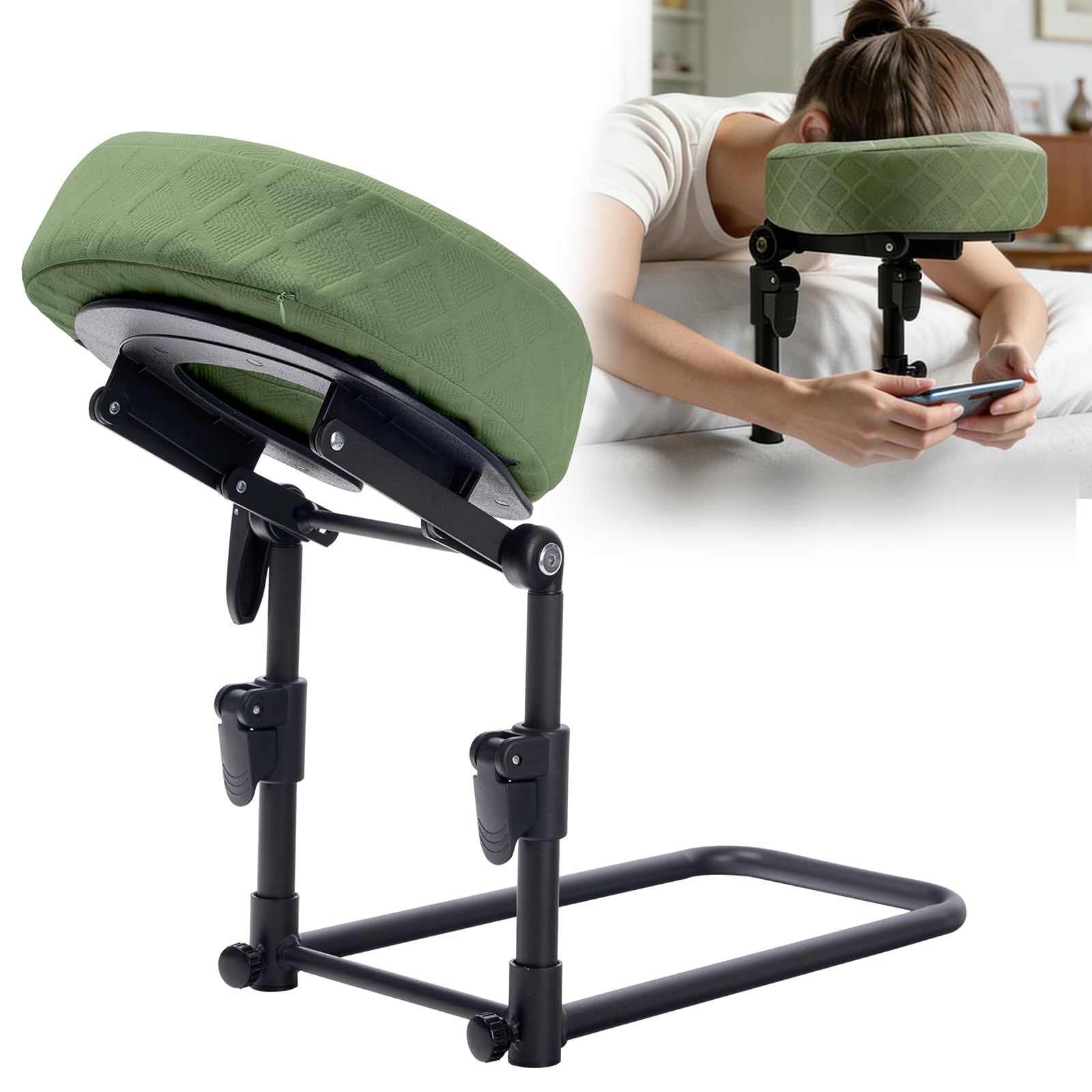 Gererixy Massage Headrest for Bed, Headrest Face Cushion, After Eye Surgery Face Down Pillow with Adjustable Height, Washable Pillowcase(Olive Green) - 1