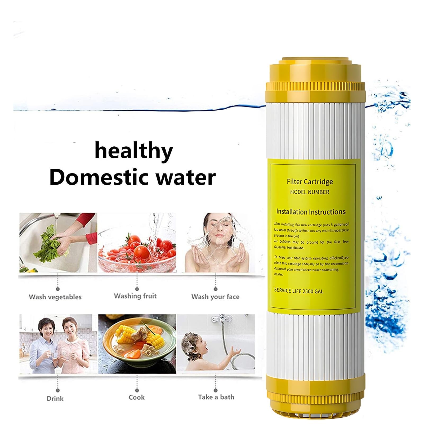 Filtro suavizante agua toda la casa 10'' x 2,5'', 5 cartuchos repuesto filtro intercambio iónico, para cualquier sistema filtración agua para toda la casa.