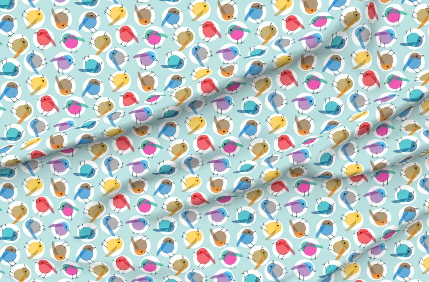 Spoonflower Fabric - Birds Polka Dot Geometric Rainbow Kids Room Playroom Blue Yellow Red Printed on Petal Signature Cotton Fabric Fat Quarter - Sewing Quilting Apparel Crafts Decor
