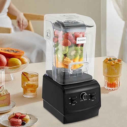 Miniatura 2 de Licuadora comercial con escudo, licuadoras profesionales silenciosas para cocina, restaurante, 6 cuchillas de acero inoxidable, licuadora resistente