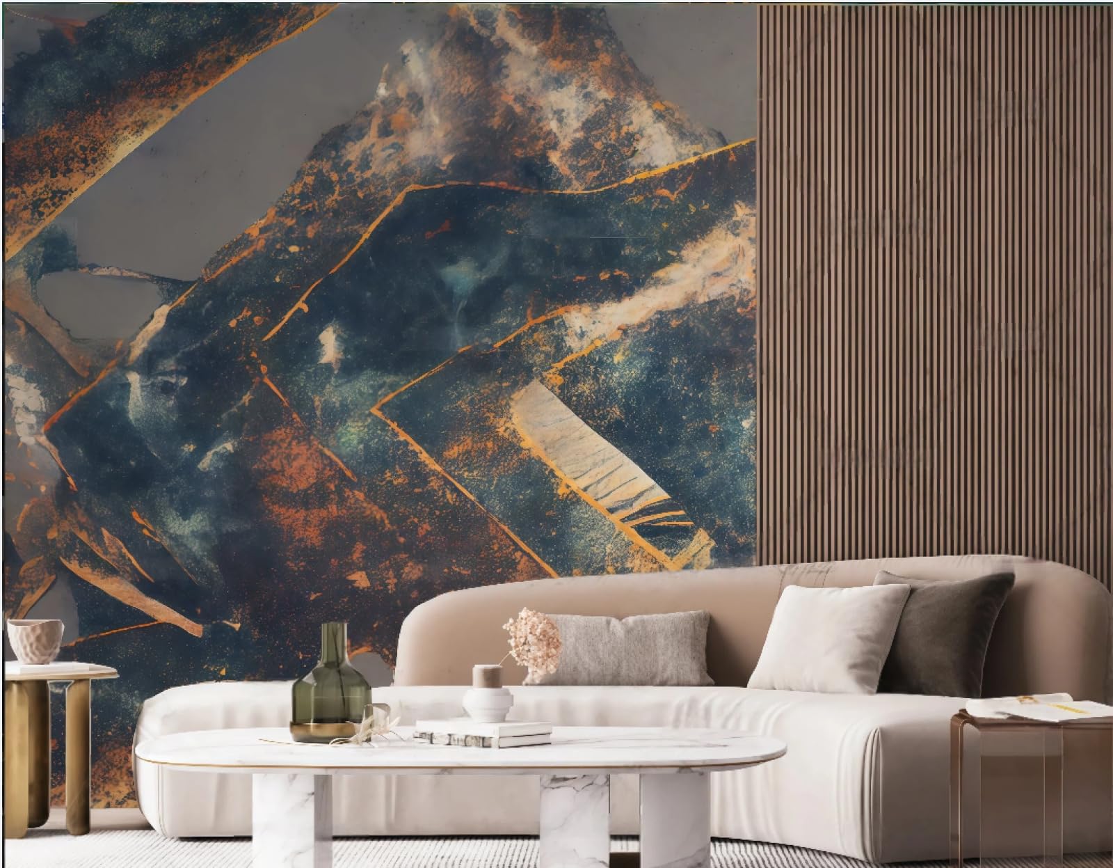Tapeta sztuka nowoczesna abstrakcyjny pomarańczowy graffiti kolor atrament malarstwo geometryczne telewizor sofa tło tapeta ścienna salon restauracja kawiarnia, 3D, 430 x 300 cm