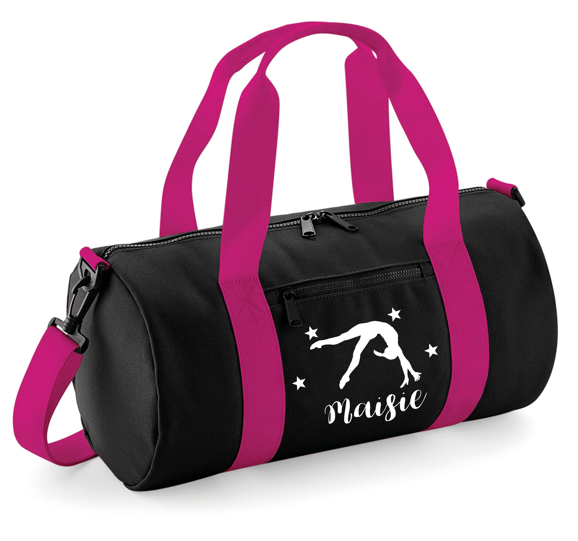 Daytripper Personalised Gymnastics Bag for Girls Gym Kit Handstand Barrel Bags Dance Shoes Frontflip Holdall Kids Back to School Accessories Custom Name Gift for Her (Black-Pink-White)