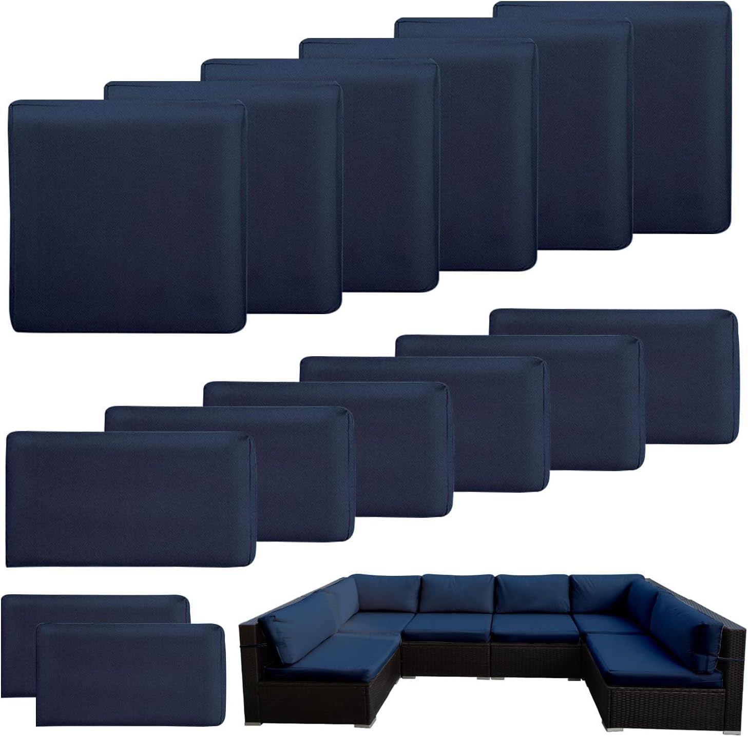 14 Piece Outdoor Patio Cushion Covers Replacement, Couch Cushions Covers with Zippers, Waterproof Patio Furniture Cushion Slipcovers for Couches,Outdoor Patio Furniture (Dark Blue)