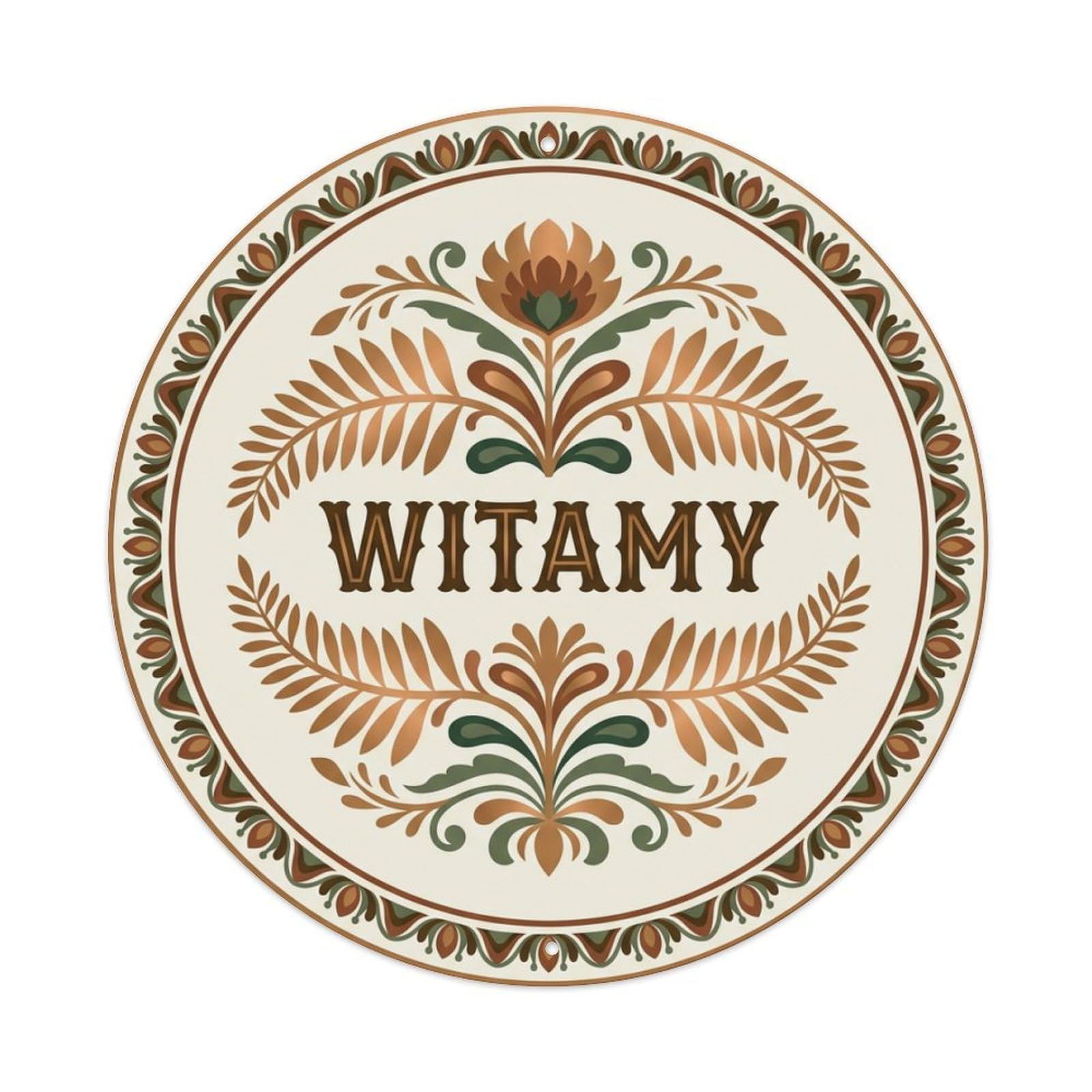 Fyrn Style Metal Tin Sign Vintage Polish Folk Art Witamy Welcome Bronze Fern