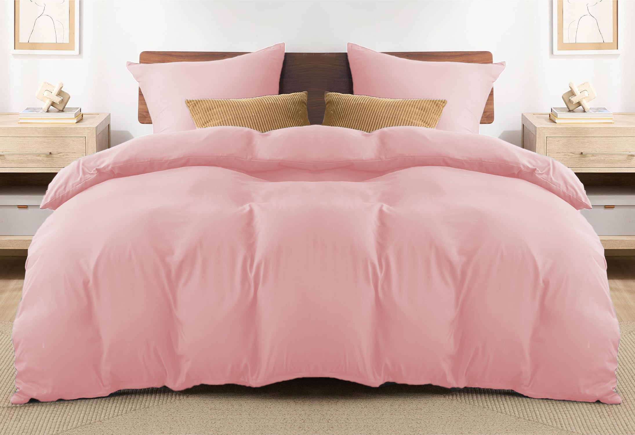 REHAN & CO Double Duvet Set Blush Pink - Soft Brushed Microfiber Bedding Duvet Cover Sets - Plain Quilt Cover With Pillow Cases