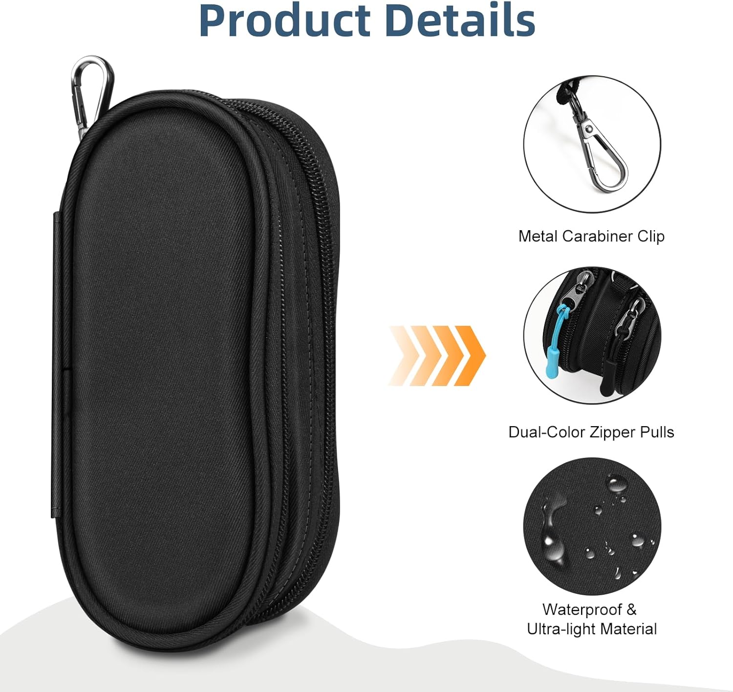 FINTIE Double Sunglasses Case, Soft Portable Eyeglasses Pouch with Carabiner Clip, Dual Zipper Compartments for Men Women, Black - Image 3