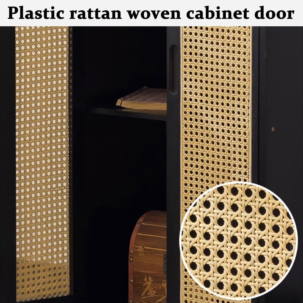 YVYKFZD Bamboo Shrine Altar Table, Simple Buddhist Altar Cabinet Meditation Table with Storage, Chinese Cabinet Buddha Niche with Plastic Rattan Cabinet Door(Black Walnut,52x38x101cm)