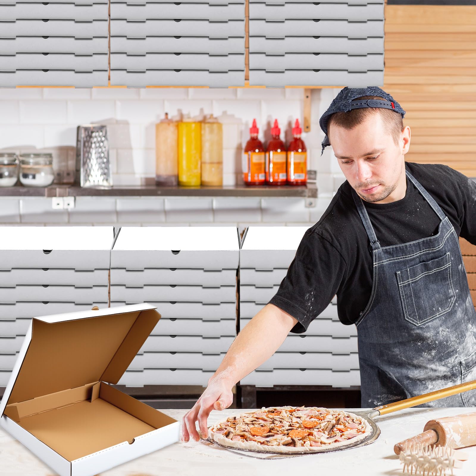 Fullhawl Pizzaschachteln, 35,6 x 35,6 cm, B-Flöte, gewellt, weiß, fettbeständige Kraft-Behälter zum Mitnehmen, Verpackungsboxen für hausgemachten Kuchen, Kekse, Lebensmittel und Handwerk, 10 Stück