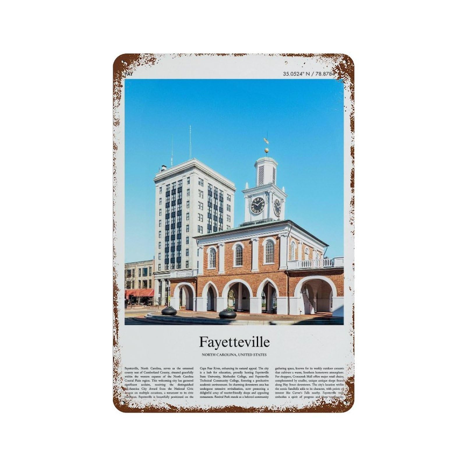 xiaoxiaoshen Fayetteville North Carolina, United States, USA City Scenery Wall Decor Art Metal Tin Poster Modern Home Decor Art Home Bar Shop Decorations Vintage Sign 30x20cm